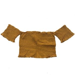Mustard yellow off the shoulder crop top